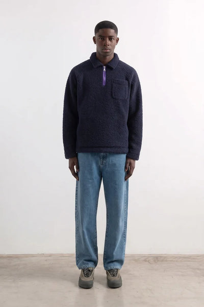 Edmmond Unconventional Zip Logo Fleece - Dark Navy