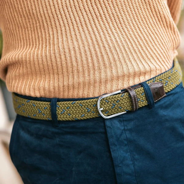 Swole Panda Woven Belt - Khaki/Blue Dot