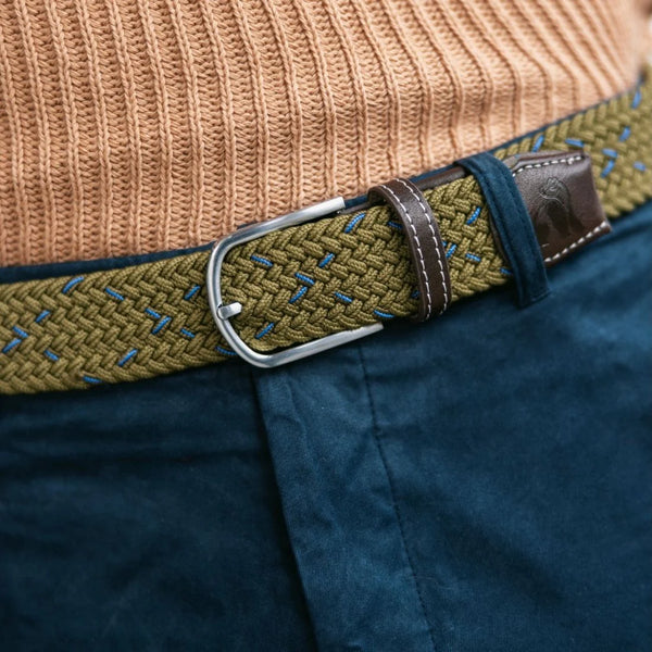 Swole Panda Woven Belt - Khaki/Blue Dot