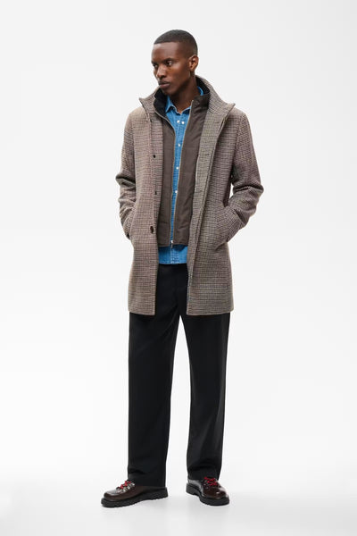 Matinique Harvey N Check Overcoat - Turkish Coffee