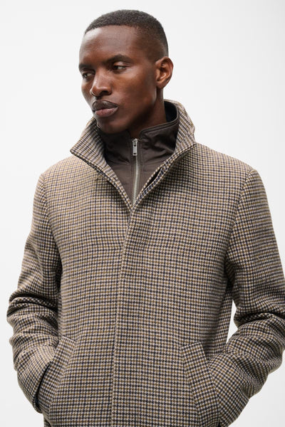 Matinique Harvey N Check Overcoat - Turkish Coffee
