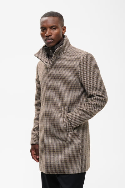 Matinique Harvey N Check Overcoat - Turkish Coffee