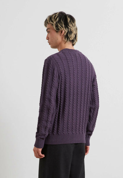 Farah Knight Cable Sweater - Deep Purple Marl