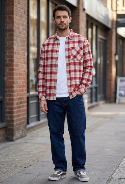 !Solid Sdsteve Check Shirt - Brick Red