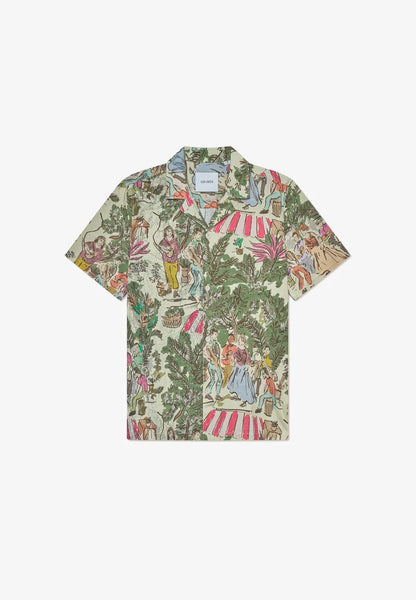 Les Deux Lukas AOP Dancing S/S Shirt - Oil Green