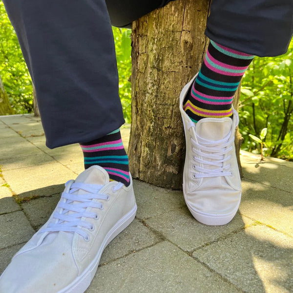 Swole Panda Bamboo Multi Stripe Navy Socks