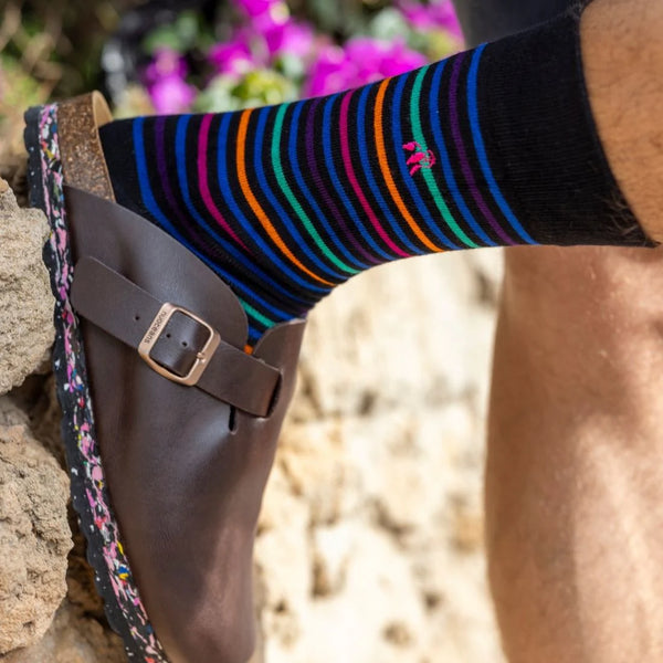 Swole Panda Bamboo Multi Stripe Socks - Black