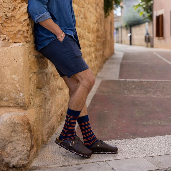 Swole Panda Striped Socks - Navy/Orange