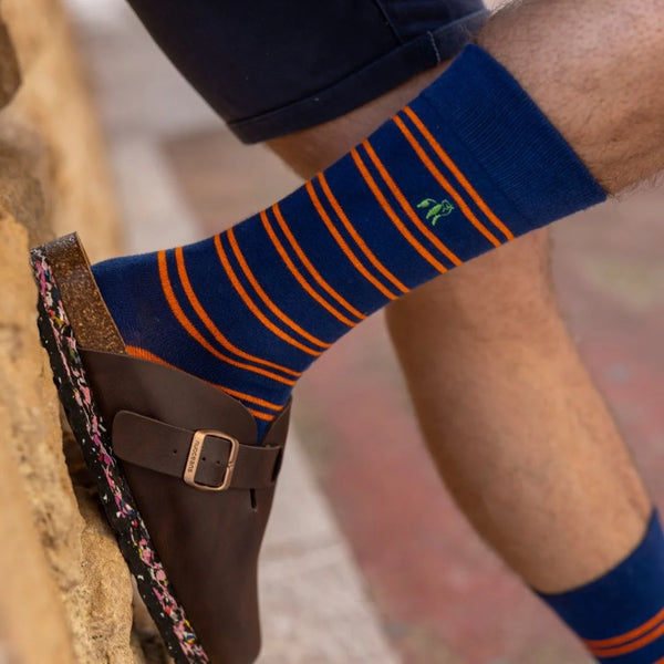 Swole Panda Striped Socks - Navy/Orange