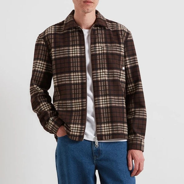 Farah Asher Check Zip Overshirt - Dark Brown