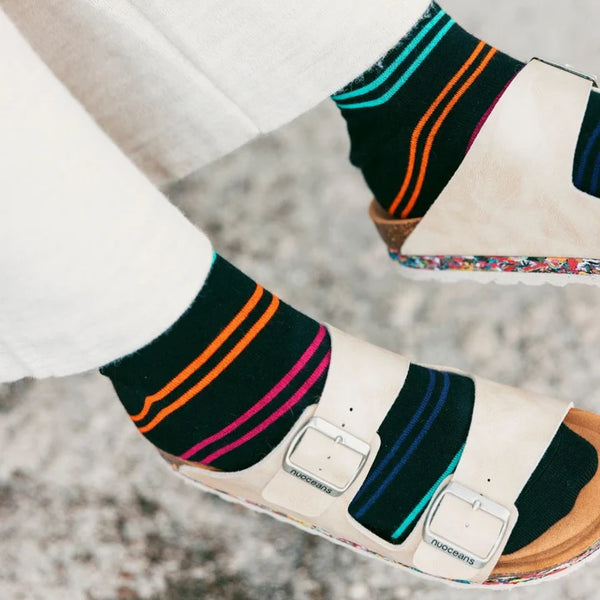 Swole Panda Double Fine Stripe Socks - Black