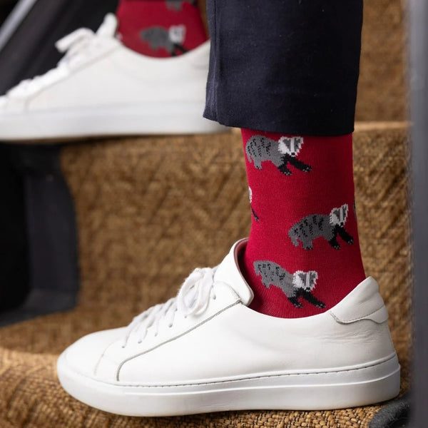 Swole Panda Badger Socks - Red