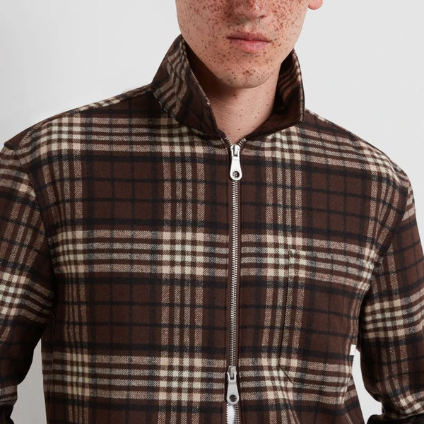 Farah Asher Check Zip Overshirt - Dark Brown