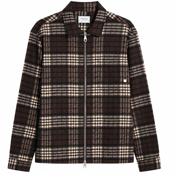 Farah Asher Check Zip Overshirt - Dark Brown