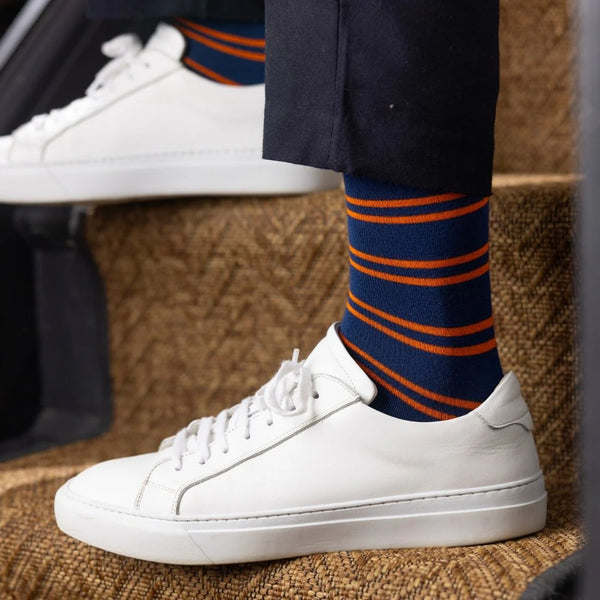 Swole Panda Striped Socks - Navy/Orange