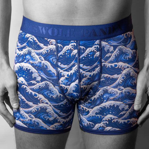 Swole Panda Waves Boxers - Blue