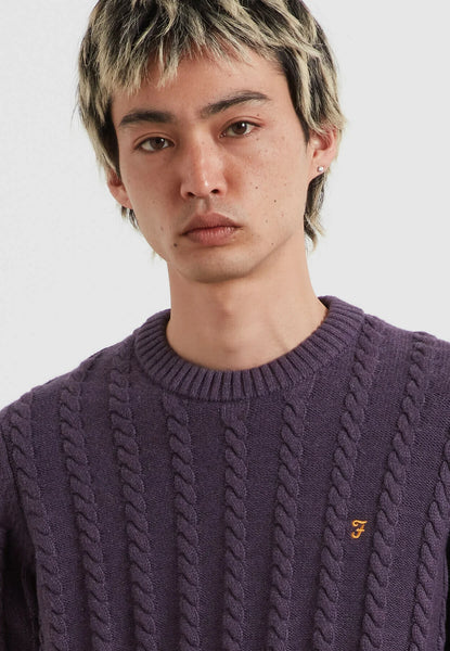 Farah Knight Cable Sweater - Deep Purple Marl