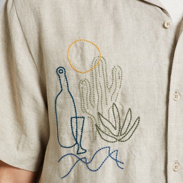 Dedicated Marstrand Linen Embroidered S/S Shirt - Ecru
