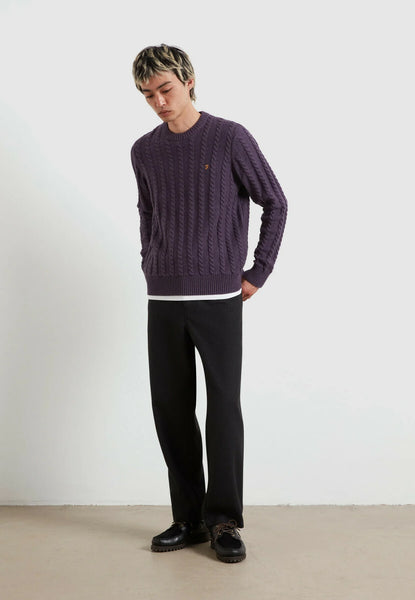 Farah Knight Cable Sweater - Deep Purple Marl