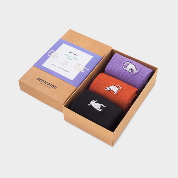 Dedicated  Knivsta Rib 3 Pack Socks - Yoga Cats