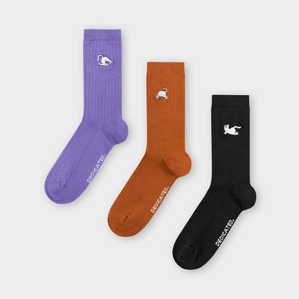 Dedicated  Knivsta Rib 3 Pack Socks - Yoga Cats
