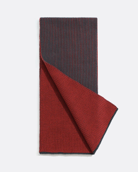 Far Afield Ribbed Knit Scarf - Grey/Red