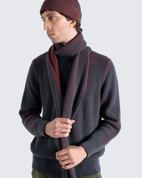 Far Afield Ribbed Knit Scarf - Grey/Red