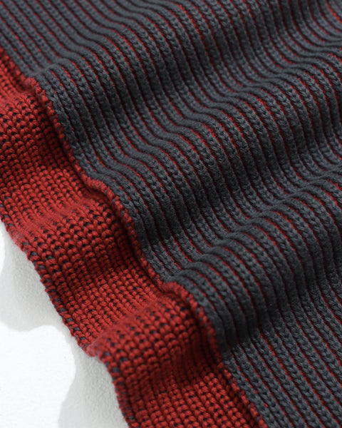 Far Afield Ribbed Knit Scarf - Grey/Red