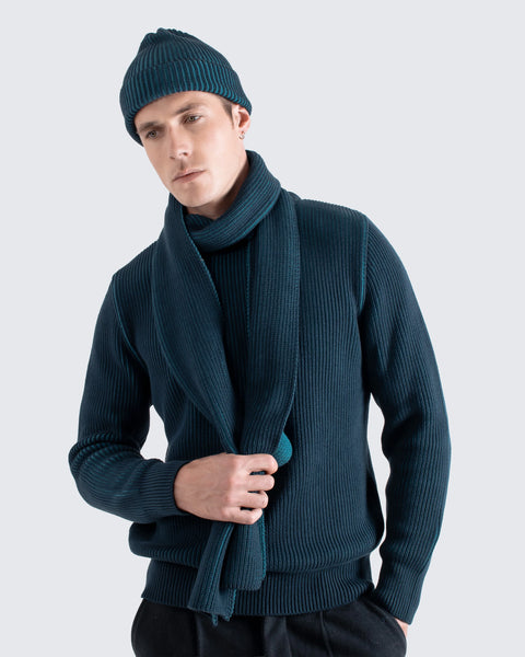Far Afield Ribbed Knit Scarf - Navy/Blue