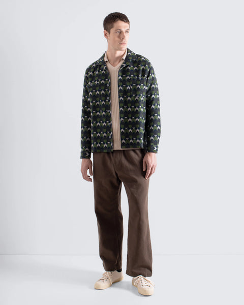 Far Afield Hiro Overshirt Jacket - Arrows Box Fit - Green/Multi Brushed Jacquard