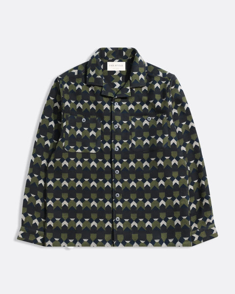 Far Afield Hiro Overshirt Jacket - Arrows Box Fit - Green/Multi Brushed Jacquard