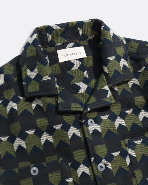 Far Afield Hiro Overshirt Jacket - Arrows Box Fit - Green/Multi Brushed Jacquard