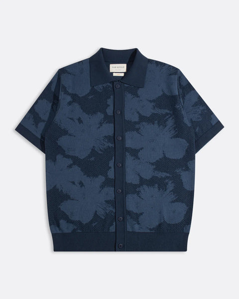 Far Afield Zigger Pixel FlowerKnit Shirt - Navy