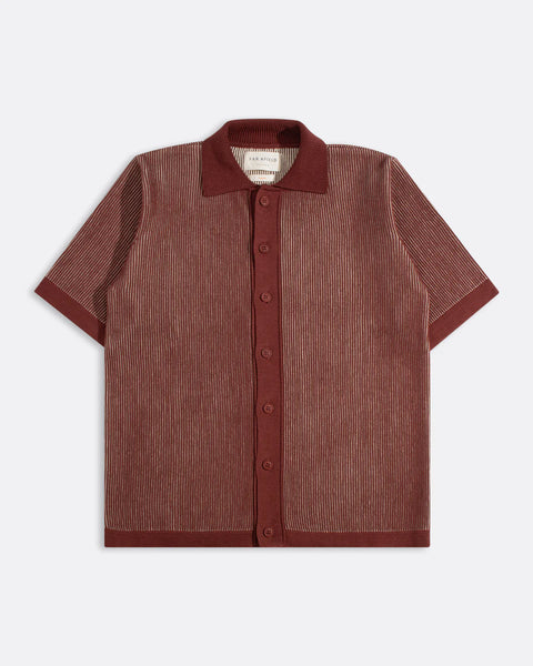 Far Afield Velzy Helio Striped Knitted S/S Shirt - Red Sand (Burgundy)