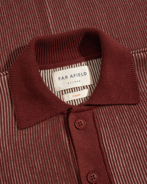 Far Afield Velzy Helio Striped Knitted S/S Shirt - Red Sand (Burgundy)