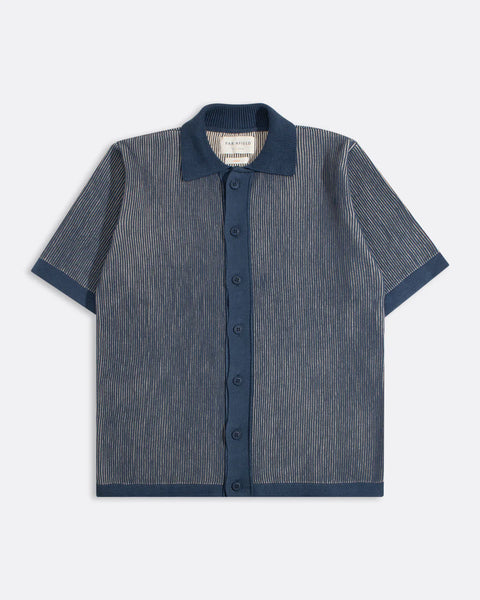 Far Afield Velzy Helio Striped Knitted Shirt - Blue Sand