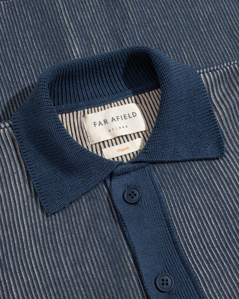 Far Afield Velzy Helio Striped Knitted Shirt - Blue Sand