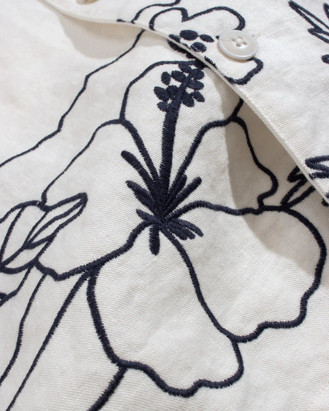 Far Afield Veloso Landscape  Linen S/S Shirt - White