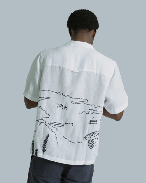 Far Afield Veloso Landscape  Linen S/S Shirt - White