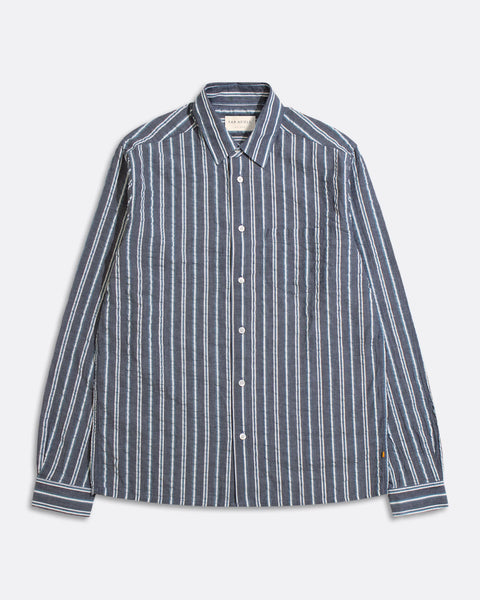 Far Afield Classic L/S Stripe Shirt - Helio Stripe/Navy