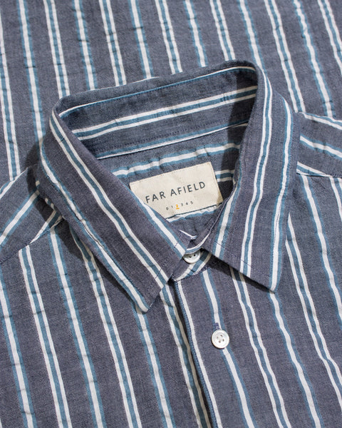 Far Afield Classic L/S Stripe Shirt - Helio Stripe/Navy
