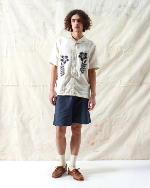 Far Afield Stachio Linen S/S Shirt - Floral Flock/Snow White