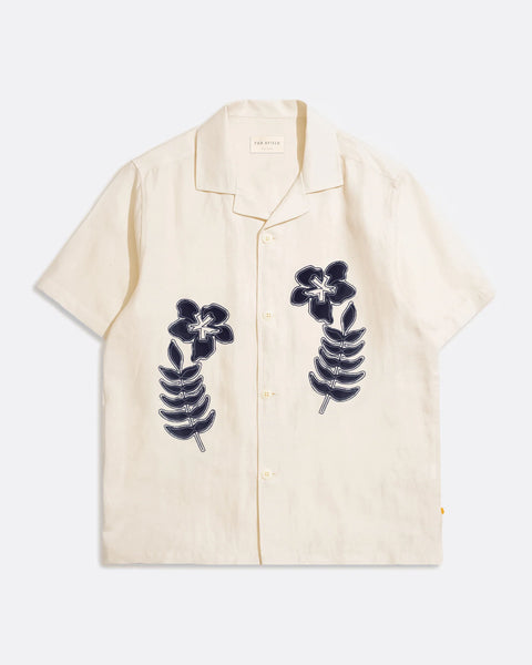 Far Afield Stachio Linen S/S Shirt - Floral Flock/Snow White
