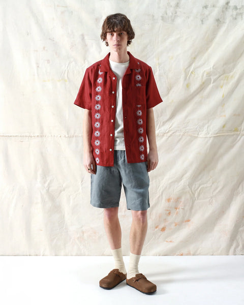 Farafield Stachio Linen S/S  Shirt - Sol Stripe/Deep Red