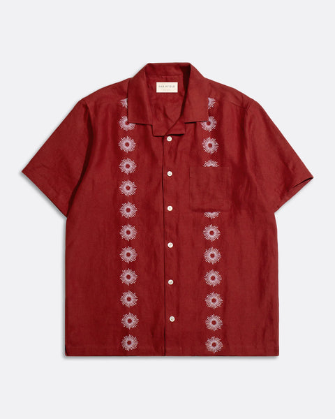 Farafield Stachio Linen S/S  Shirt - Sol Stripe/Deep Red