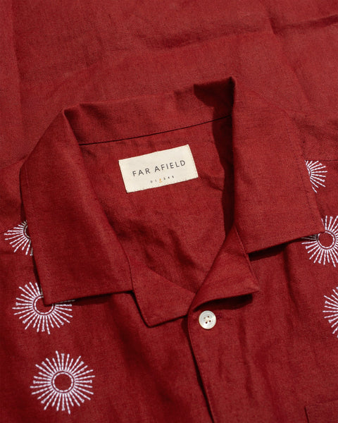 Farafield Stachio Linen S/S  Shirt - Sol Stripe/Deep Red