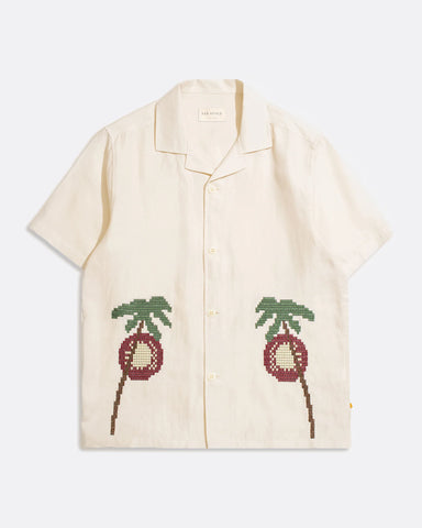 Far Afield Veloso S/S Shirt - Bahia Sunset Embroidery/Snow White