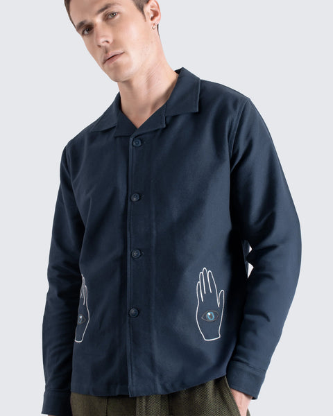Far Afield Veloso Hand Eye Embroidered Shirt - Navy
