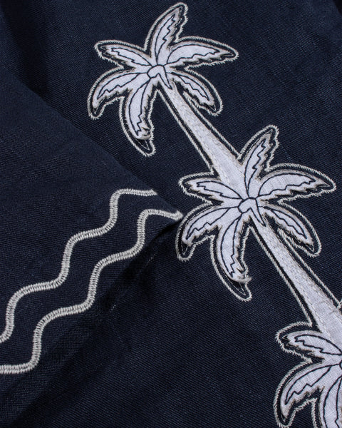 Far Afield Veloso Palm Applique Linen S/S Shirt - Blue