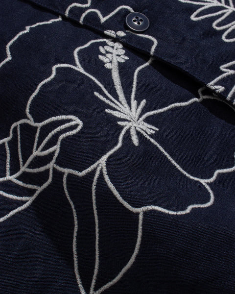 Far Afield Veloso Landscape Linen S/S Shirt - Navy